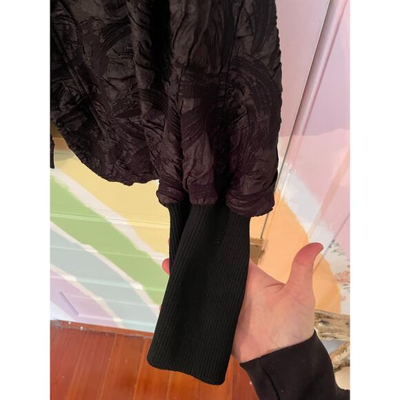 IC Collection Black Textured Kimono Jacket L Made in USA Rib Cuff Coat - Picture 8 of 11